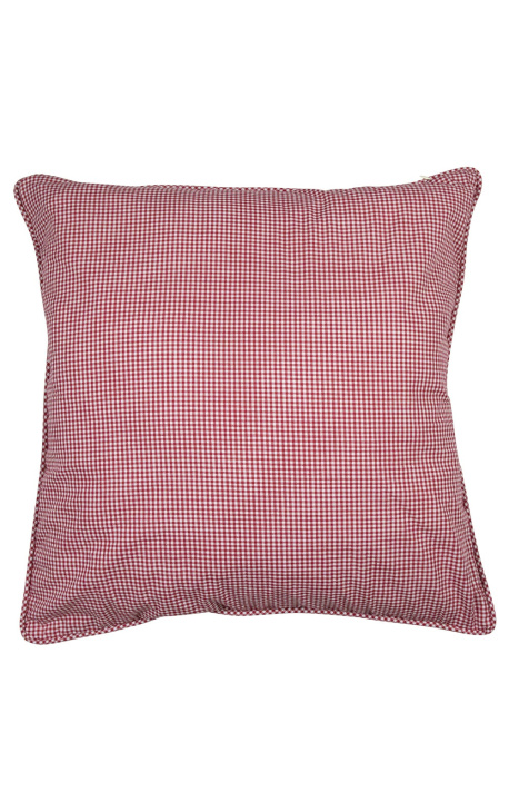 Red and white checkered "Vichy" square cushion with piping 55 x 55