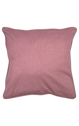 Red and white checkered &quot;Vichy&quot; square cushion with piping 55 x 55