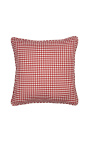 Red and white large checkered "Vichy" square cushion with piping 45 x 45