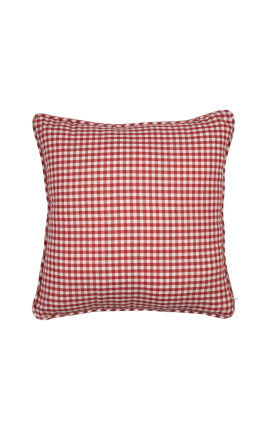 Квадратная подушка "Виши" красно-белая с крупными квадратами с кантом 45 х 45