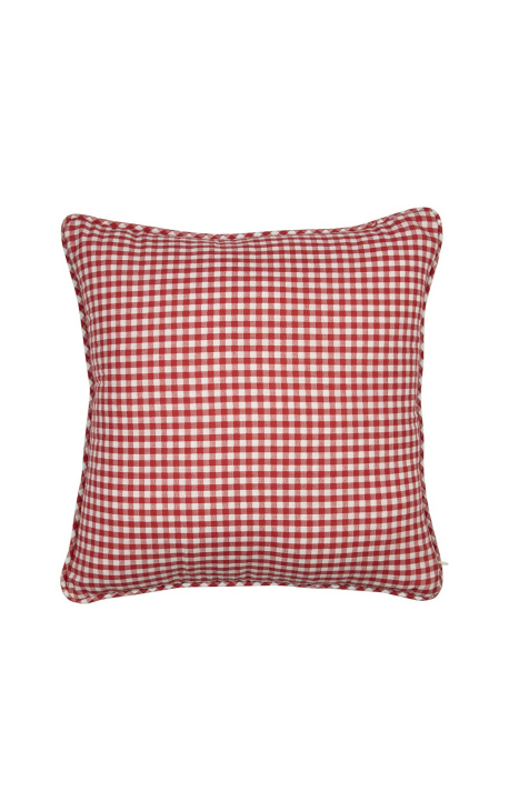 Red and white large checkered "Vichy" square cushion with piping 45 x 45