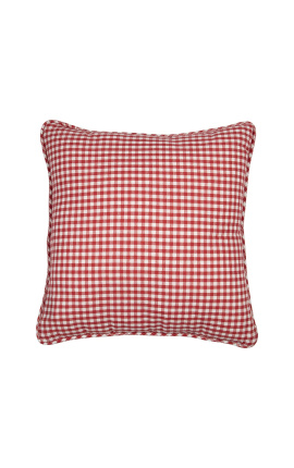 Cuscino quadrato &quot;Vichy&quot; rosso e bianco a quadretti grandi con bordino 45 x 45