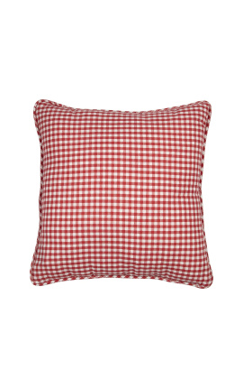 Red and white large checkered &quot;Vichy&quot; square cushion with piping 45 x 45