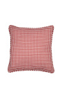 Red and white large checkered "Vichy" square cushion with piping 45 x 45