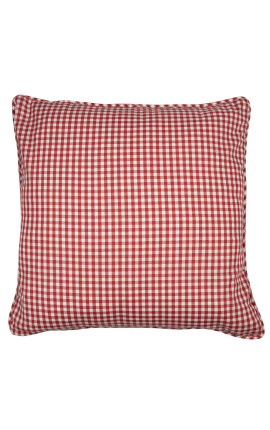 Red and white large checkered "Vichy" square cushion with piping 55 x 55