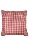 Red and white large checkered Vichy square cushion with piping 55 x 55