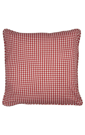 Red and white large checkered &quot;Vichy&quot; square cushion with piping 55 x 55
