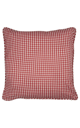 Röd och vit stor checkered &quot;Vichy&quot; kvadratisk kudde med piping 55 x 55