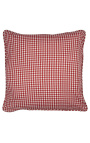 Röd och vit stor checkered "Vichy" kvadratisk kudde med piping 55 x 55
