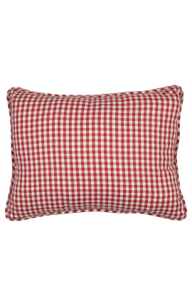 Røde og hvite store sjekket "Vichy" rektangulær cushion med piping 35 x 45