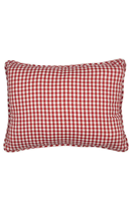 Red and white large checkered "Vichy" rectangular cushion with piping 35 x 45