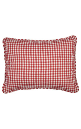 Cojín rectangular Vichy rojo y blanco grande con tubería 35 x 45