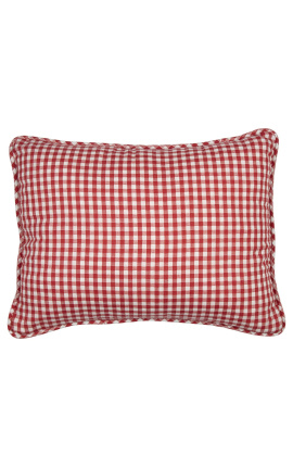 Red and white large checkered &quot;Vichy&quot; rectangular cushion with piping 35 x 45