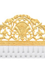 Barockbett aus weißem Kunstleder mit Strasssteinen und goldenem Holz