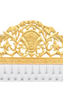 Lit baroque tissu simili cuir blanc avec strass et bois doré