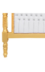 Barockbett aus weißem Kunstleder mit Strasssteinen und goldenem Holz