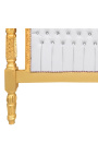 Lit baroque tissu simili cuir blanc avec strass et bois doré