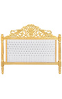 Lit baroque tissu simili cuir blanc avec strass et bois doré