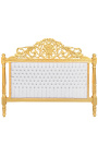 Łóżko w stylu barokowym biała ekoskóra z kryształkami i złotym drewnem
