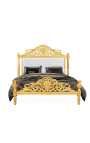 Барокко кровать с белым дерматином со стразами и золотом дерева