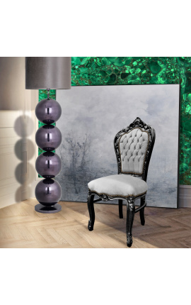 Silla de estilo barroco rococo gris terciopelo y madera negra mate