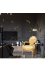 Fotel w stylu barokowym w stylu Ludwika XVI złota satynowa tkanina i pozłacane drewno