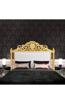 Barokní čelo postele bílá koženka s kamínky a zlatým dřevem
