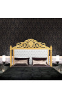 Baroque bed headboard white leatherette with rhinestones and gold wood