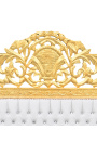 Baroque bed headboard white leatherette with rhinestones and gold wood