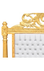 Barockbett-Kopfteil aus weißem Kunstleder mit Strasssteinen und goldenem Holz