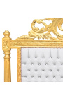 Baroque bed headboard white leatherette with rhinestones and gold wood