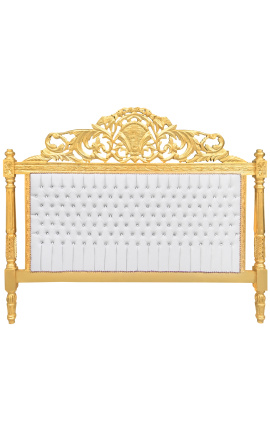 Tête de lit Baroque simili cuir blanc avec strass et bois doré