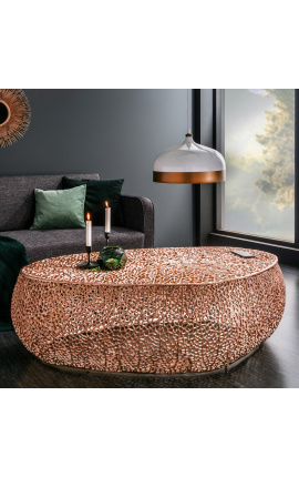 Didelis ovalas &quot;Koris&quot; kavos stalas iš plieno ir vario spalvų metalo 120 cm