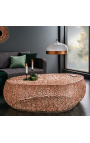 Large oval "Cory" coffee table in steel and copper colored metal 120 cm