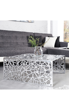 Mesa de café cuadrado Absía en acero y metal plata 60 cm