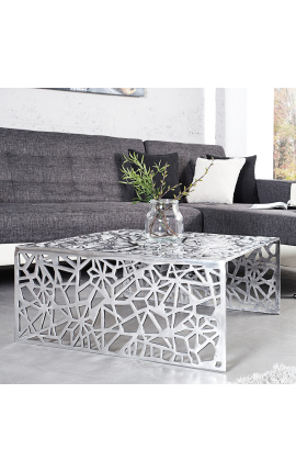 Tavolino quadrato "Absy" in acciaio e metallo argentato 60 cm