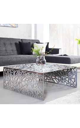 Quadratische Couchtisch &quot;Abs&quot; in stahl und silber metall 60 cm