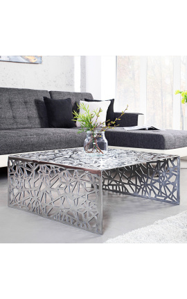 Square coffee table &quot;Absy&quot; in steel and silver metal 60 cm