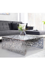 Kvadratna miza za kavo "Absi" v jeklu in srebrnem metalu 60 cm
