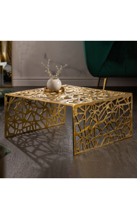 Mesa de centro quadrada "Absy" em aço e metal dourado 60 cm