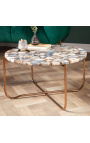 Round coffee table "Lucy" with agate and onyx top with gilded metal stand