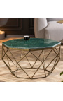 Mesa de café Octagonal Diamo con tapa de mármol verde y metal de color latón