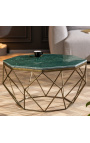 Octagonal "Diamo" coffee table with green marble top and brass-colored metal