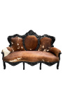 Barokk sofa okseskinn brunt og hvitt, sort tre