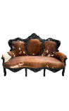 Barokk sofa okseskinn brun og hvit med blank svart tre - 1