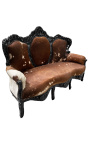 Sofa w stylu barokowym skóra bydlęca brązowo-biała, drewno czarne