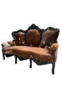 Baroque sofa cowhide brown and white, black wood
