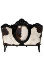 Baroque sofa cowhide brown and white, black wood