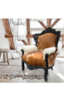 Гранд стиль барокко кресло истинное коричневая кожа коровы и черного лакированного дерева