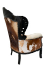 Гранд стиль барокко кресло истинное коричневая кожа коровы и черного лакированного дерева